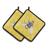 Caroline'S Treasures Bee On Yellow Pair Of Pot Holders 8852Pthd, 7.5Hx7.5W, Multicolor