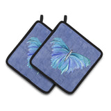 Caroline'S Treasures Butterfly On Slate Blue Pair Of Pot Holders 8855Pthd, 7.5Hx7.5W, Multicolor