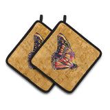 Caroline'S Treasures Butterfly On Gold Pair Of Pot Holders 8858Pthd, 7.5Hx7.5W, Multicolor