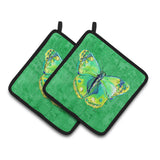 Caroline'S Treasures Butterfly Green On Green Pair Of Pot Holders 8863Pthd, 7.5Hx7.5W, Multicolor