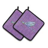 Caroline'S Treasures Dragonfly On Purple Pair Of Pot Holders 8865Pthd, 7.5Hx7.5W, Multicolor