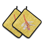 Caroline'S Treasures Dragonfly On Yellow Pair Of Pot Holders 8866Pthd, 7.5Hx7.5W, Multicolor