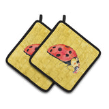 Caroline'S Treasures Lady Bug On Yellow Pair Of Pot Holders 8867Pthd, 7.5Hx7.5W, Multicolor