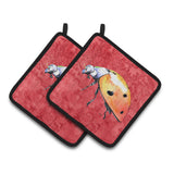 Caroline'S Treasures Lady Bug On Red Pair Of Pot Holders 8868Pthd, 7.5Hx7.5W, Multicolor