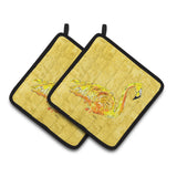 Caroline'S Treasures Flamingo On Yellow Pair Of Pot Holders 8872Pthd, 7.5Hx7.5W, Multicolor