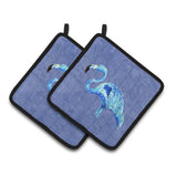 Caroline'S Treasures Flamingo On Slate Blue Pair Of Pot Holders 8873Pthd, 7.5Hx7.5W, Multicolor