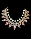 BR462 Anmol necklace set in pink( rose quartz ), Cats eye and pearls ( READY TO SHIP )