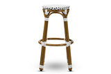 Baxton Studio Joelle Classic French Indoor And Outdoor Navy And White Bamboo Style Stackable Bistro Bar Stool