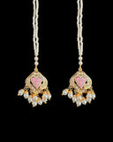 DNS192 punjabi Jadau necklace set - pink &pearl(READY TO SHIP)