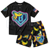 Dabbing Banana Retro American Flag Baseball Jersey Set – Toddler Athletic Mesh Outfit