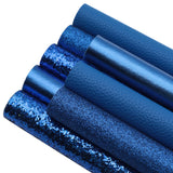 David accessories 8pcs/Set 7.7 x 12.9 (20 cm x 33 cm) Navy Blue Color Series Faux Leather Sheets Glitter Mixed Synthetic Leather