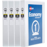AVERY Economy View 3 Ring Binders, Homeschool Supplies, Home Organization, 1 Round Rings, 4 White Binders (05711)