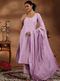 Libas Womens Embroidered Silk Blend Straight Kurta With Palazzos And Dupatta Mauve M