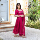 Anni Designer Women'S Rayon Viscose Embroidered Anarkali Kurta With Pant & Dupatta (Aparnaa Pink-Vks01_M_Pink_Medium),Pink,M,,,