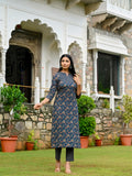 Anni Designer Women'S Rayon Blend Straight Printed Kurta With Pant (Ommy Blue_Xxl_Blue_Xx-Large),Blue,2XL,,,