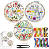 Embroiderymaterial Pack Of 3 Diy Cross Stitch Embroidery Kit For Beginners learn To Stitch Kit | Printed Fabric, Threads, Hoop