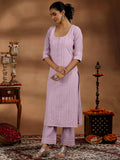 Libas Womens Embroidered Silk Blend Straight Kurta With Palazzos And Dupatta Mauve M
