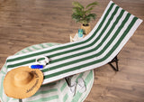 Dii Stripe Beach Lounge Chair Towel With Fitted Top Pocket, 26X82, Hunter Green
