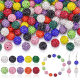 100 pcs 10mm Rhinestone Beads for Jewelry Making, 10 Mixed Colors Shiny Round Disco Ball Beads Bulk, Sparkle Crystal Clay Christ