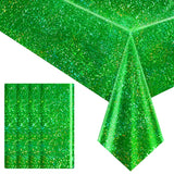 4 pcs Green Holographic Laser Tablecloth 40 x 108 Christmas Table Cloth Shimmer Shining Plastic Metallic Table Cover for Jungle