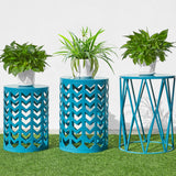 Nesting Side Table Set of 3 Decorative Round Garden Stools for Indoor Outdoor Heavy Duty Metal Frame Side Table Nightstands Mode