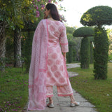 Anni Designer Women'S Cotton Blend Printed Straight Kurta With Pant & Dupatta Pack Of 2 (Combo-Prem Chhapa-Pink_Multicolor_Small),Multicolour,S,,,