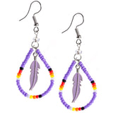 Beaded Feather Teardrop Earrings
