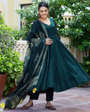Anni Designer Women'S Rayon Blend Solid Anarkali Kurta With Pant & Dupatta (Magic-Kerosin-Nw_S_Dark Blue_Small),Dark Blue,S,,,