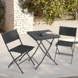 NUU GARDEN Patio Set for 2 Folding Bistro Set Outdoor, Weather-Resistant PP Rattan Small Patio Table and Chairs, 3 Piece Folding