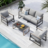 PHI VILLA Metal Patio Furniture Set,5 Seats Modern Outdoor Patio Conversation Seating Set,All Weather Outdoor Couch Set Patio So