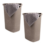 Mind Reader Slim Laundry Hamper with Lid, 60L Clothes Baskets, Wicker Design, Plastic, 17.65L x 13.75W x 24.15H, 2-Pack, Tan