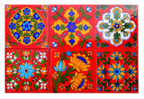 Shiv Kripa Blue Pottery Home Decor Tiles Backsplash Ceramic Wall Mural Panel Mosaic 4 X 4 Inch Pack Of 6 Tiles (Red & Multi)