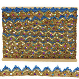 Tibaoffy Long 14 Yard Wide 35mm/1.37inch Peacock Blue and Gold with Gold Sequins lace Trim Decorated Craft Ribbon for DIY Craft