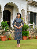Anni Designer Women'S Rayon Blend Straight Printed Kurta With Pant (Ommy Blue_Xxl_Blue_Xx-Large),Blue,2XL,,,