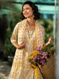 Libas Womens Printed Cotton A-Line Kurta With Salwar And Dupatta Yellow L