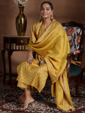 Libas Womens Printed Silk Blend Straight Kurta With Palazzos And Dupatta Mustard Xl