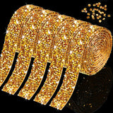 Xinnun 5 Rolls Rhinestone Ribbon Self-Adhesive Crystal Shiny Rhinestone Strips Bling Resin Diamond Ribbon for Mothers Day Decor