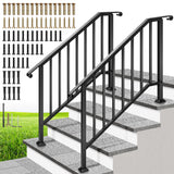 VIVOHOME 2-Pack Galvanized Steel Hand Rails for Outdoor Steps - 40.6 Curved Ends and Safety Balusters Exterior Railing Kit for P