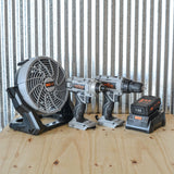 Pro-Series 5 Piece Combo Kit With Fan - 3/8 Inch Drill And 1/4 Inch Impact Driver Set With 20V Lithium Ion Rechargeable Battery