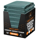 Xpose Safety Heavy Duty Green Mesh Tarp 12 x 12 (3-Pack) - 70% Sunblock Shade Cloth with Grommets for Garden, Fence, Privacy S