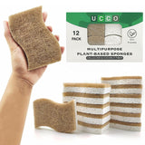 UCCO Eco Friendly Biodegradable Kitchen Sponges 12 Pack Natural Compostable Cellulose with Coconut Scrubber Sustainable Zero