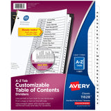 Avery AZ Tab Dividers for 3Ring Binders, Customizable Table of Contents, Classic White Tabs, 1 Set (11828)