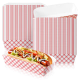 Yeaqee 100 Pcs 7 Paper Hot Dog Trays Red White Pattern Disposable Paper Food Nacho Boats Hot Dog Holders Hot Dog Plates Disposab
