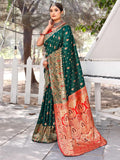 Leriya Fashion Womens Pure Jacquard Banarasi Kanjivarm Cotton Silk Saree With Blouse Piece | Saree (Green)