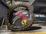 Pig Hog Rasta Stripes Woven Jacket Tour Grade Instrument Cable, 10-Foot Right Angle