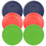 Pyrex 7402-PC 6/7 Cup (2) Blue & (2) Red & (2) Green Food Storage Replacement Lid - Made in the US