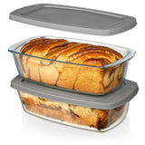 Razab LARGE 7.6 Cups/1800 ML/1.9 Qt Glass Loaf Pan with Lids (Set of 2) - Meatloaf Pan BPA free Airtight Lids Grip Handle Easy C