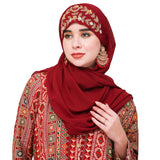 Envius Bridal Hand Embroidered Party Ready To Wear Hijab (Maroon)