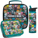 Get Trend Minecraft Kids Insulated Lunch Bag 3Pc Set with Bento Box and 20 fl oz BPAFree Straw Water Bottle, Lightweight Kids L