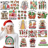 Dazoratix Christmas Teacher Iron on Transfers - 20 Sheets Pencil Tree DTF Ready to Press Heat Patches Merry Xmas Vinyl Stickers